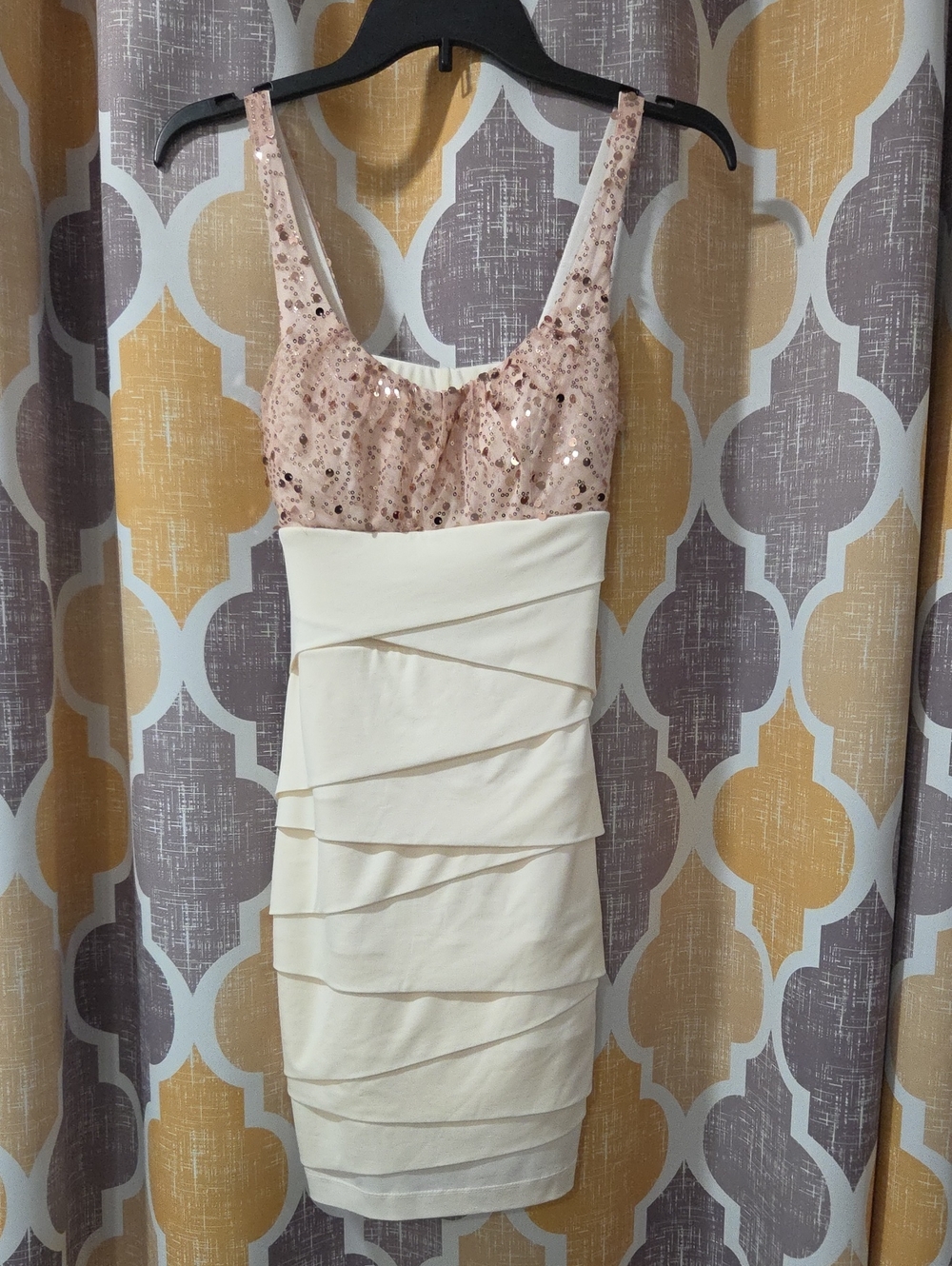 Sequin Cream & Blush Layered Bodycon Dress